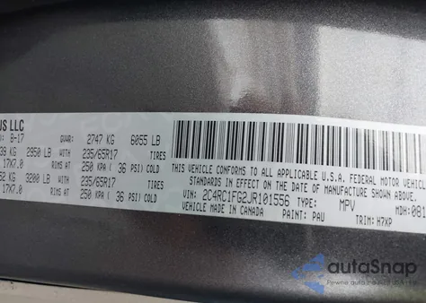 2018 Chrysler Pacifica Touring Plus z USA, uszkodzony, nr VIN 2C4RC1FG2JR101556